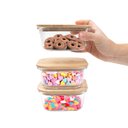 Ver imagem 2 de Kit 3 Potes de Vidro 550ml com Tampa de Bambu Hermético Marmita Quadrados - Tud