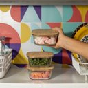 Ver imagem 7 de Kit 3 Potes de Vidro 550ml com Tampa de Bambu Hermético Marmita Quadrados - Tud