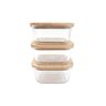 Kit 3 Potes de Vidro 550ml com Tampa de Bambu Hermético Marmita Quadrados - Tud - 3