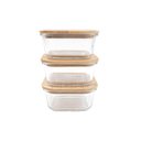 Ver imagem 3 de Kit 3 Potes de Vidro 550ml com Tampa de Bambu Hermético Marmita Quadrados - Tud