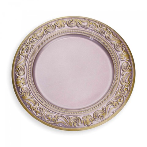 Sousplat de Plástico Rosa e Dourado com Detalhe em Arabesco 33 cm - D’Rossi