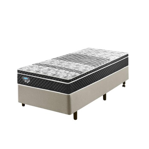 Cama Box Solteiro 88x188 Linho Bege com Colchão Mola Verticoil