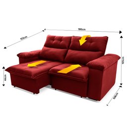 Sofá Retrátil Reclinável Verona 1,80m Suede Velut Molas Ensacadas - King House - 3