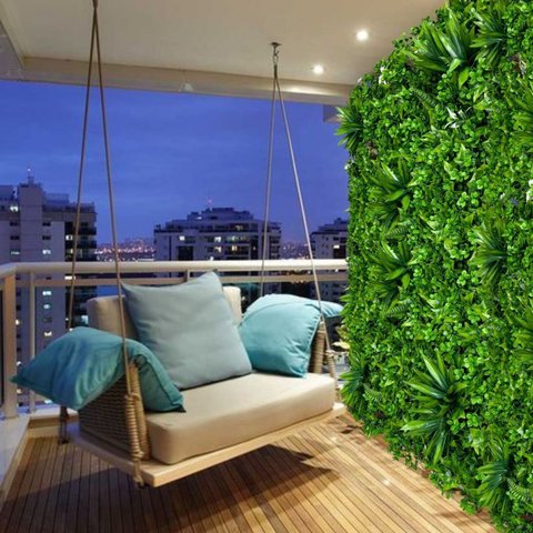 Kit 3,5m² Jardim Vertical Artificial Luxo com Proteção Uv Alta Cobertura P/ Parede Verde ou Muro