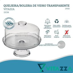 Queijeira de Vidro com Pé Vitazza Boleira Redonda 22cm Tampa - 2
