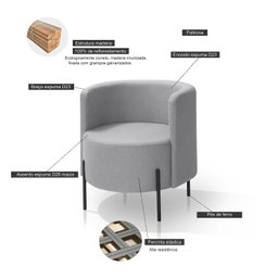 Poltrona para Sala de Estar Orgânica Califórnia Cinza Claro Pês de Ferro - Redenobre - 6