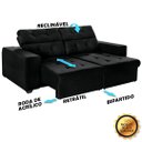 Ver imagem 4 de Sofá 4 Lugares New Itália 2,20m Retrátil, Reclinável, com 2 Puffs pés Palito, Preto