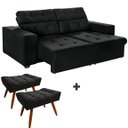 Ver imagem 1 de Sofá 4 Lugares New Itália 2,20m Retrátil, Reclinável, com 2 Puffs pés Palito, Preto