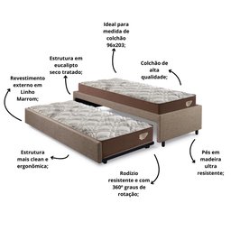 Bicama Box Solteirão 103x208 Linho Marrom com 2 Colchões Relax Adorabile Molas Ensacadas Ecoflex - 4