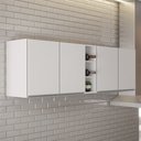 Ver imagem 2 de Kit 2 Armários Aéreos Califórnia 80cm e Nicho Garrafeiro 20cm Riad Branco - Lumil