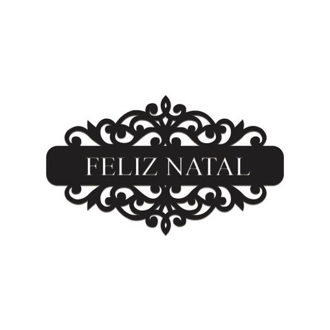 Placa Feliz Natal com Arabesco 30cmx17cm - Cria Arte Laser Preto