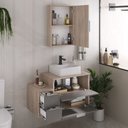 Ver imagem 2 de Conjunto Gabinete Banheiro Nivus 80cm (armário + Cuba + Espelheira) Madeirado / Cinza