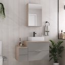 Ver imagem 1 de Conjunto Gabinete Banheiro Nivus 80cm (armário + Cuba + Espelheira) Madeirado / Cinza