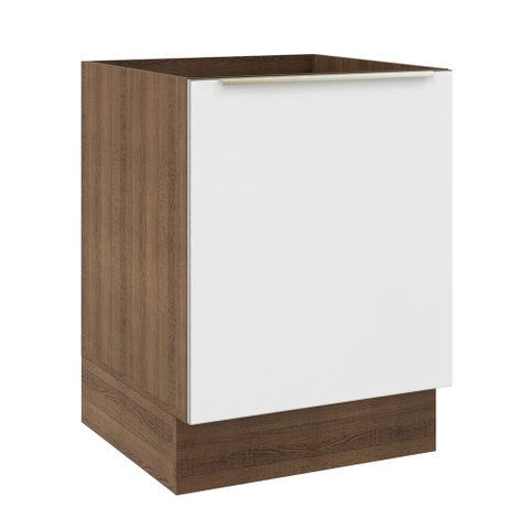 Balcão Madesa Lux 60 cm 1 Porta (Sem Tampo) Rustic/Branco Veludo Cor:Rustic/Branco Veludo