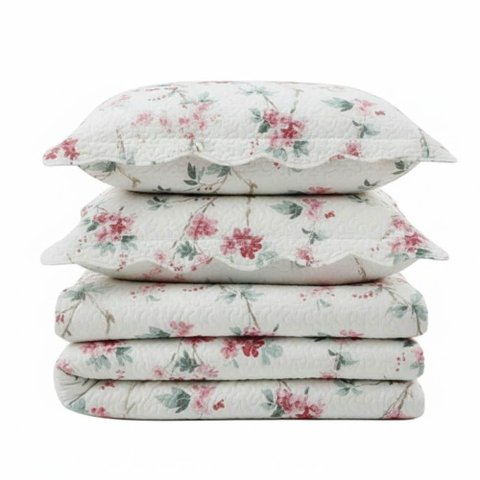 Kit Cobre Leito Colcha Magnus Solteiro 2 Peças Dupla Face Estampado Floral - Brisa Rosa - 100% Poli