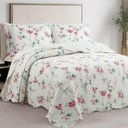 Ver imagem 2 de Kit Cobre Leito Colcha Magnus Solteiro 2 Peças Dupla Face Estampado Floral - Brisa Rosa - 100% Poli
