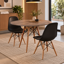 Ver imagem 1 de Conjunto de Mesa de Jantar Eames Eiffel Redonda 90cm Tampo de Madeira Amêndoa com 2 Cadeiras Pretas