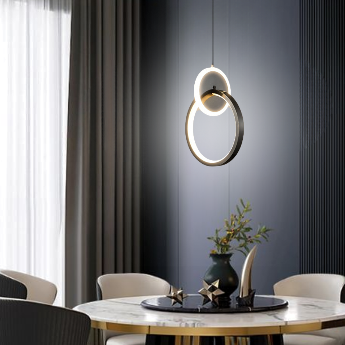 Luminária Pendente Teto 1,50m Led Duplo 24 Watts 3 Cores Lustre Bivolt Gimpo Kjdd-l-004:preto