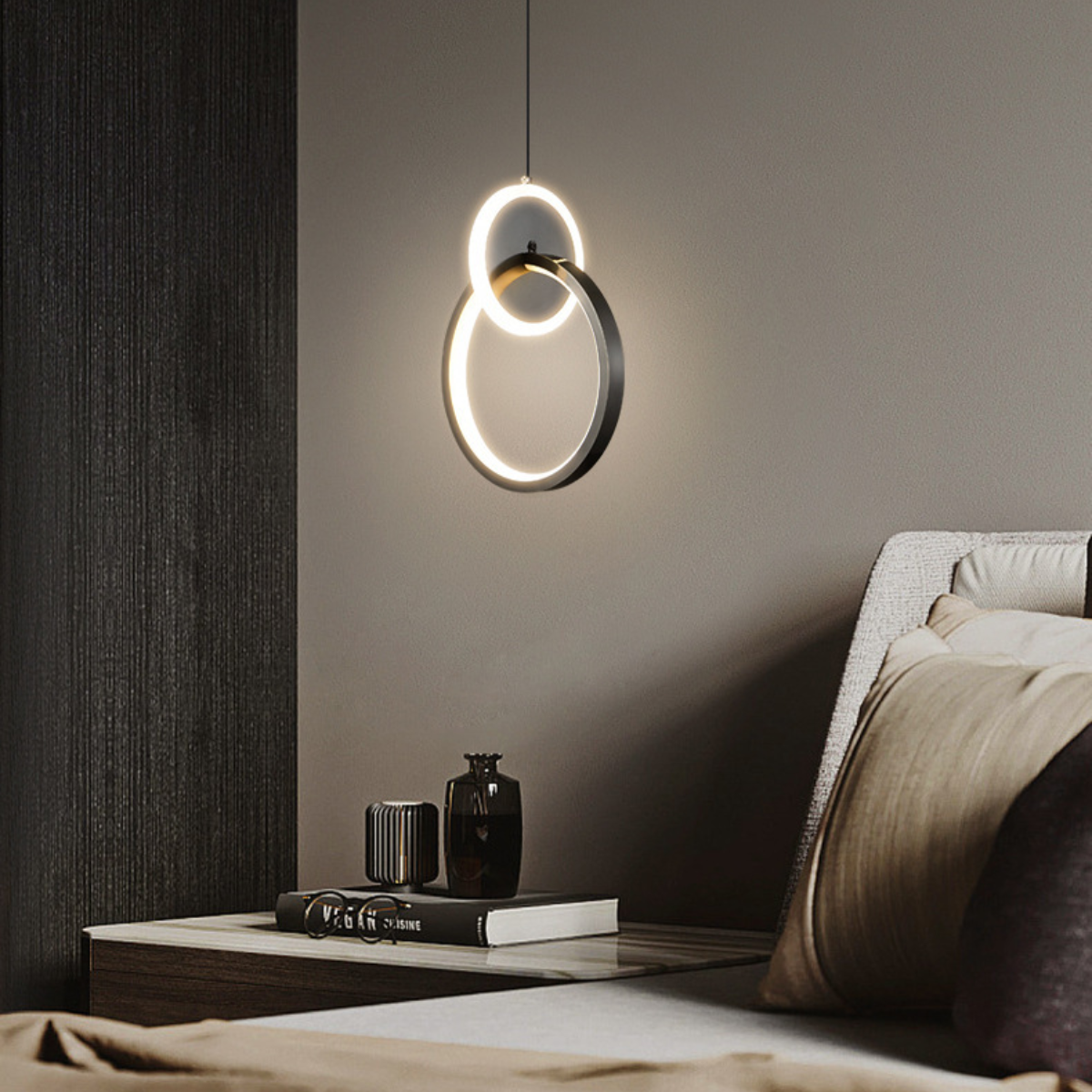 Ver imagem 5 de Luminária Pendente Teto 1,50m Led Duplo 24 Watts 3 Cores Lustre Bivolt Gimpo Kjdd-l-004:preto