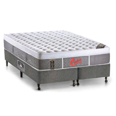 Cama Box Queen: Colchão Molas Ensacadas Castor Light Stress Plush + Base Sl Gold Star Cinza(158x198