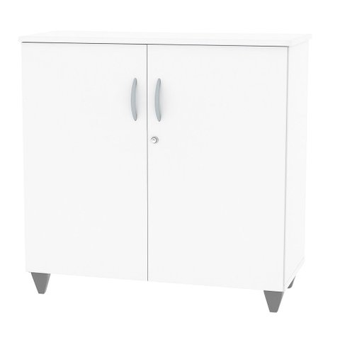 Armário Balcão Baixo Polar para Escritório com 2 Portas com Chave Branco