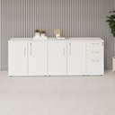 Ver imagem 1 de Armário Balcão 1,96m x 45cm Escritório e Home Office com 4 Portas 2 Gavetas e 1 Gavetão Fichá