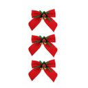 Ver imagem 1 de Kit 3 Laços Vermelho Aveludado Decorado Mini Sinos Dourado 11x11cm - Magizi