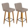 Kit 2 Banquetas Lara com Encosto para Cozinha Bistrô Suede Bege e Pés Palito Castanho - 1