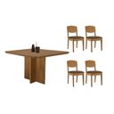 Ver imagem 1 de Sala de Jantar Completa Berlim C/ Tampo Madeirado Canto Curvo 90x90cm e 4 Cadeiras Havana Naturale