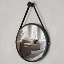 Ver imagem 1 de Espelho Redondo Adnet Decorativo Suspenso com Alça 50cm + Suporte Preto com Alça Preta