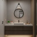 Ver mais imagens de Espelho Redondo Adnet Decorativo Suspenso com Alça 50cm + Suporte Preto com Alça Preta