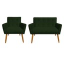 Ver imagem 1 de Kit Namoradeira + 1 Poltrona Decorativa Onix Suede Verde Pés Madeira Ms Decor