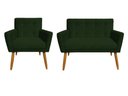 Ver imagem 1 de Kit Namoradeira + 1 Poltrona Decorativa Onix Suede Verde Pés Madeira Ms Decor