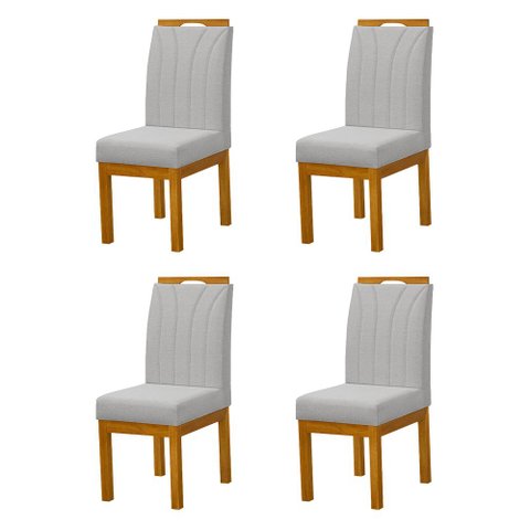 Kit 4 Cadeiras Blend Estofadas Pés Madeira Maciça Apartamento Compacto Design Moderno Luxo - Cinza