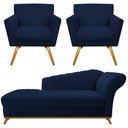 Ver imagem 2 de Kit Diva Recamier Vanessa 140cm Lado Esquerdo e 02 Poltronas Laura Suede Azul Marinho - Amarena