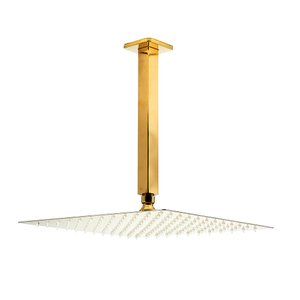 Ducha Chuveiro Quadrado De Teto 30Cm Com Braço 25Cm Mundaú - Dourado