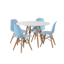 Ver imagem 2 de Mesa e Cadeiras Conjunto para Brinquedoteca Infantil Tampo 68cm Redondo Branco 4 Cadeiras Azul