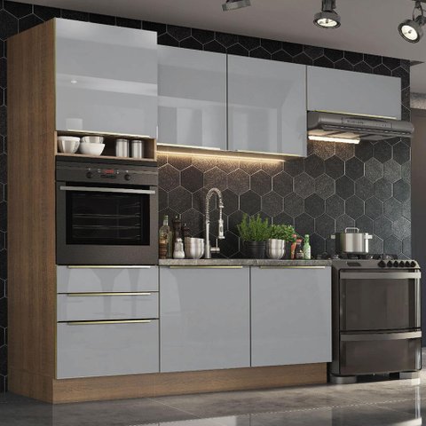 Armário de Cozinha Completa 260cm Rustic/Cinza Lux Madesa 03