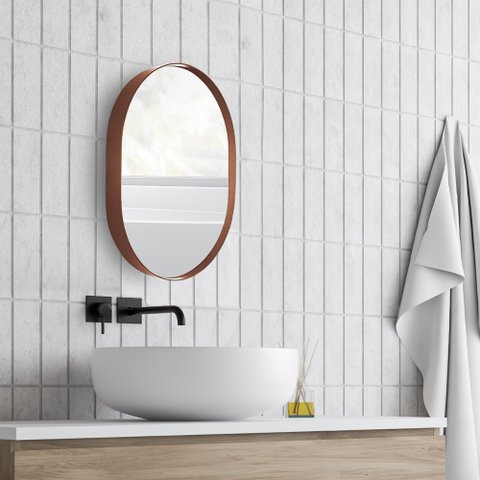 Espelho Decorativo Oval Para Banheiro Sala Com Moldura Rosa 50x40cm