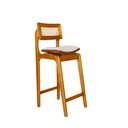 Ver imagem 1 de Banqueta Alta Vicent Madeira Maciça com Assento Estofado Curvo e Encosto em Palha Sextavada