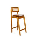 Ver imagem 1 de Banqueta Alta Vicent Madeira Maciça com Assento Estofado Curvo e Encosto em Palha Sextavada