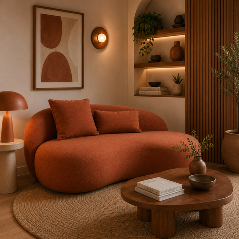 Sofá Orgânico com 2 Almofadas Valen 186cm Linho Terracota - Sallar Home