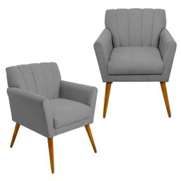 Kit 2 Poltrona Decorativa  Sala Recepção Escritório Miami Suede Cinza - 1