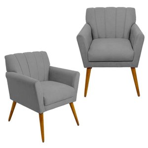 Kit 2 Poltrona Decorativa  Sala Recepção Escritório Miami Suede Cinza