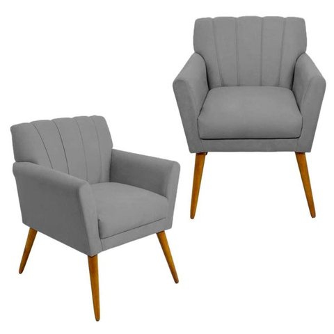 Kit 2 Poltrona Decorativa  Sala Recepção Escritório Miami Suede Cinza