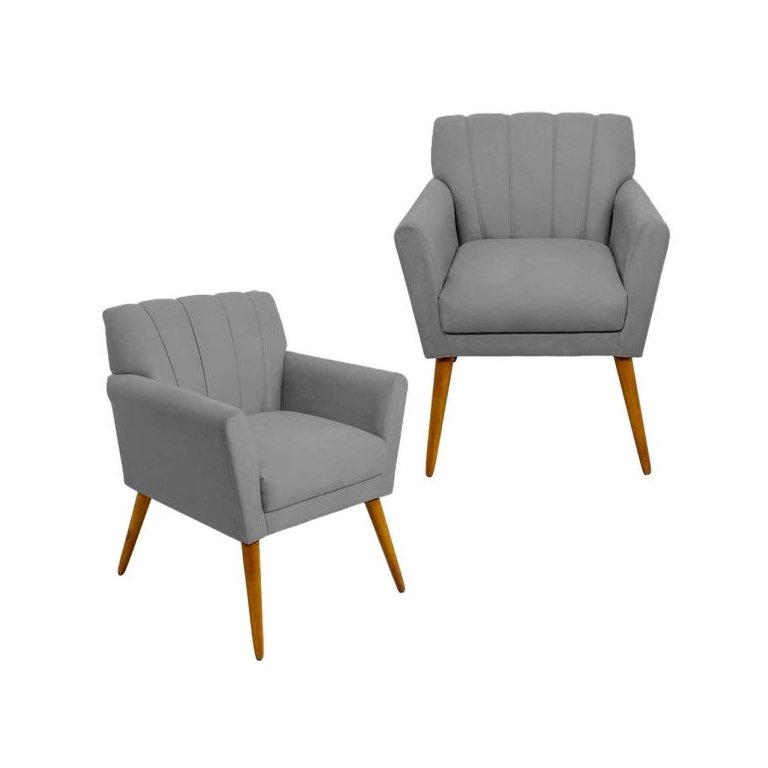 Kit 2 Poltrona Decorativa  Sala Recepção Escritório Miami Suede Cinza