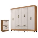 Ver imagem 1 de Guarda Roupa Casal Porto com Cômoda Lite 4 Gavetas Nature Off White - Móveis Leão