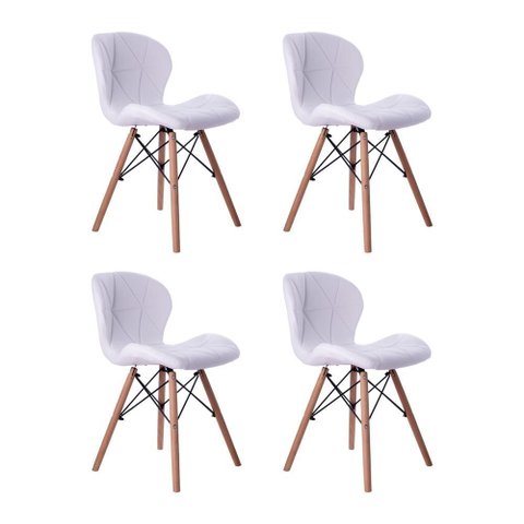 Kit 04 Cadeiras Estofada Jantar Charles Eames Eiffel Slim Wood Confort Branco