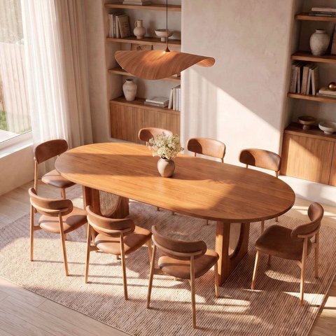 Conjunto de Jantar com Mesa Oval Tali 210cm e 8 Cadeiras Ema CabeCasa MadeiraOriginals Marrom