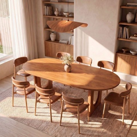 Conjunto de Jantar com Mesa Oval Tali 210cm e 8 Cadeiras Ema CabeCasa MadeiraOriginals Marrom
